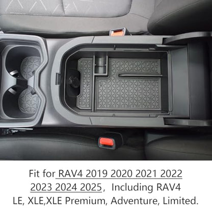 EDBETOS Center Console Organizer Tray Compatible with Toyota RAV4 2019 2020 2021 2022 2023 2024 2025 and 2021-2025 RAV4 Prime Accessories Armrest Secondary Storage Box (Black Trim)