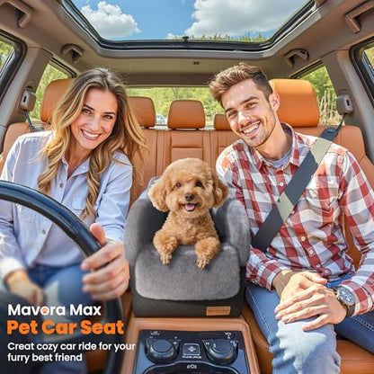 Portable Small Dog Seat for Car, Luxury Center Console Dog Car Seat Booster with Safety Tethers, Anti-Collapse Pet Travel Carseat for SUV, Truck (Black/Grey) - color: Black/Dark Gery