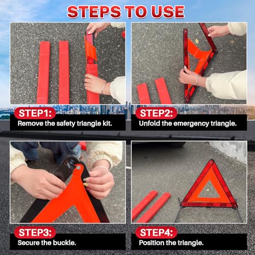 MAOPINER 2 Pack Emergency Warning Triangles, Roadside Safety Triangle with Reinforced Base and Carrying Case, Foldable Reflective Warning Triangles for Roadside Safety and Emergency Use