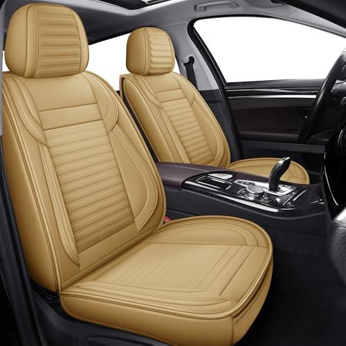 LINGVIDO Full Set Car Seat Covers, Faux Nappa Leather, Airbag Compatible and Waterproof Protectors for Sedans SUVs, Breathable Interior for Active Families, Pets, and Commuters (5 Seats, Beige) - color: Beige, size: Full Set