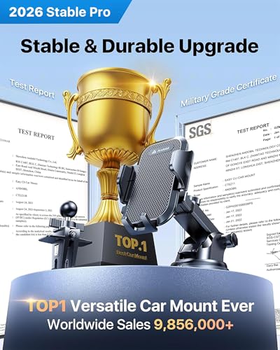 andobil 【True Military-Grade Phone Holders for Your Car 【89+ LBS Strongest Suction & Clip】 2026 Ultimate Car Phone Holder, Dashboard Windshield Vent Cell Phone Car Mount for iPhone Sumsung Android - color: Black
