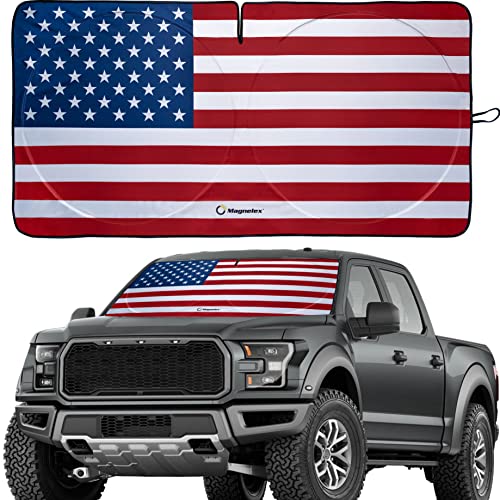 Magnelex American Flag Windshield Sun Shade, High-Resolution Sun Shield with Mirror Cut-Out for Automotive Interior Sun Protection Heat Reduction, Folding Car Sunshade with Storage Bag - X-Large - color: USA Original Flag, size: X-Large