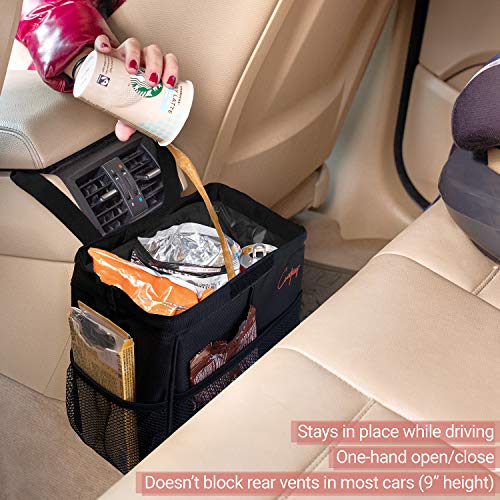 Creathing Car Trash Can Foldable, Waterproof | Organizer Bag or Garbage Can for Console/Seat (Medium, Black), 2 Gallons