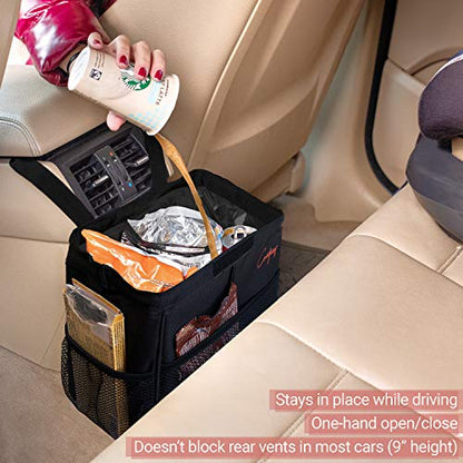 Creathing Car Trash Can Foldable, Waterproof | Organizer Bag or Garbage Can for Console/Seat (Medium, Black), 2 Gallons