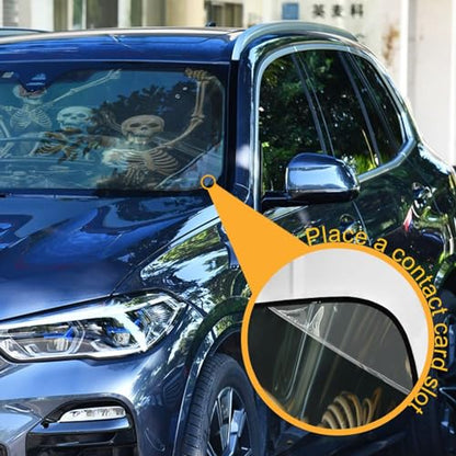 Windshield Sun Shade Funny Skeletons in Car Front Window Block UV Shades Visor Reflective Retractable for Car SUV Trucks - color: F011