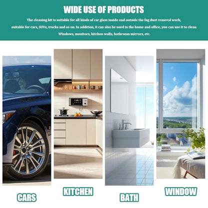 Car Windshield Cleaning Tool, Windshield Cleaner, Car Window Cleaner with 4 Washable and Reusable Cloth Pad & Long Handle, Car Accessories Auto Inside Glass Wiper Kit Universal for All Vehicles