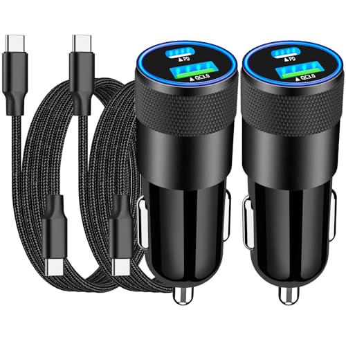 [Apple MFi Certified] iPhone 17 Car Charger Fast Charging, Braveridge 2Pack 75W USB-C PD&QC Power Cigarette Lighter + Type-C Braided Cable for iPhone 17/17 Air/17 Pro/17 Pro Max/16 Pro/15/Galaxy/Pixel - size: 3.3FT