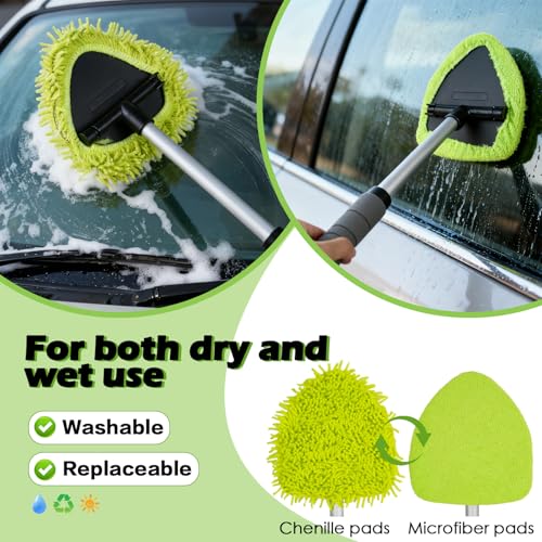 8PCS Windshield Cleaner Tool, Car Windshield Cleaner Tool with Extendable Handle 180° Rotation,Car Window Cleaner with 4 Reusable Microfiber Pads+100ml Spray Bottle+1 Detailing Brush