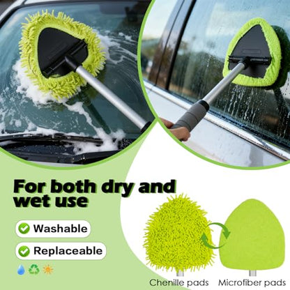 8PCS Windshield Cleaner Tool, Car Windshield Cleaner Tool with Extendable Handle 180° Rotation,Car Window Cleaner with 4 Reusable Microfiber Pads+100ml Spray Bottle+1 Detailing Brush