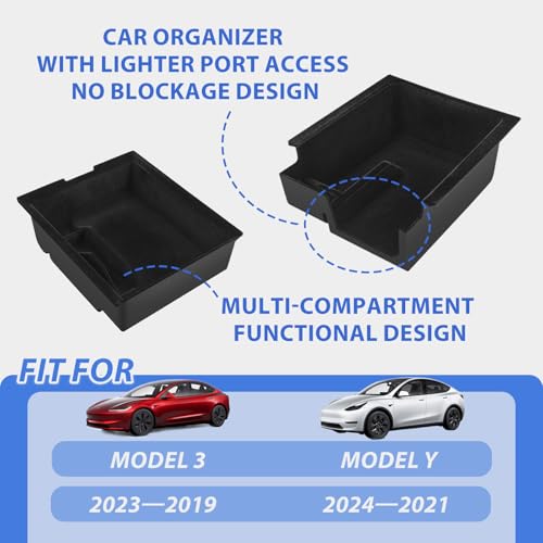 Center Console Organizer for Tesla Model Y 2024-2021 Accessories Storage Organizer SetIncludes for Model 3 2023-2017 Center Console Box, Armrest Box, Cup Holder,2 Seat Back Hook - size: Black 5pcs