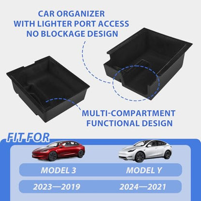 Center Console Organizer for Tesla Model Y 2024-2021 Accessories Storage Organizer SetIncludes for Model 3 2023-2017 Center Console Box, Armrest Box, Cup Holder,2 Seat Back Hook - size: Black 5pcs