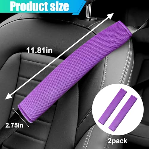 2PCS Long Car Seat Belt Cover Pads, Soft Mesh Seatbelt Shoulder Strap Protector Pad for Comfort Driving, Breathable Car Seat Belt Pad Harness Cushion Protect Your Neck and Shoulder (Purple) - color: Purple