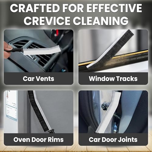 Crevice Cleaning Brush Set – 3Pcs Hard Bristle Cleaning Tools (2 Black & 1 White) for Grout, Tile Floors, Gaps & Narrow Spaces – Small Grout Scrub Brush for Bathroom, Shower, Window Tracks, Kitchen - size: Pack of 3 - Black & White