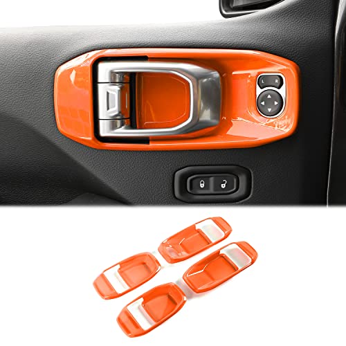 CheroCar for Jeep JL Inner Door Handle Bowl Cover Trim for Jeep Wrangler JL JLU 2018-2026 for Gladiator JT 2020-2026,4Pcs ABS Orange Interior Door Handle Protector Decoration Accessories - color: Orange, size: JL 2018-Present