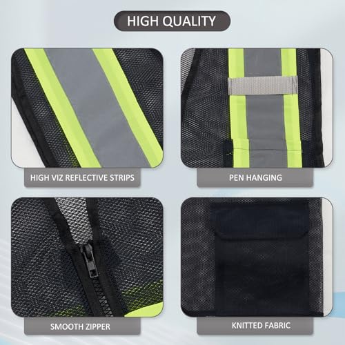 High Visibility Reflective Safety Vest with Zipper and Pockets Translucent Black,M - color: Translucent Black, size: Medium
