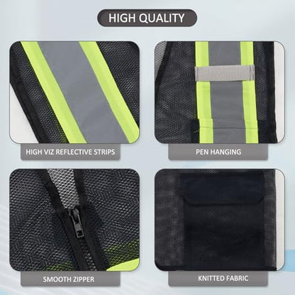 High Visibility Reflective Safety Vest with Zipper and Pockets Translucent Black,M - color: Translucent Black, size: Medium