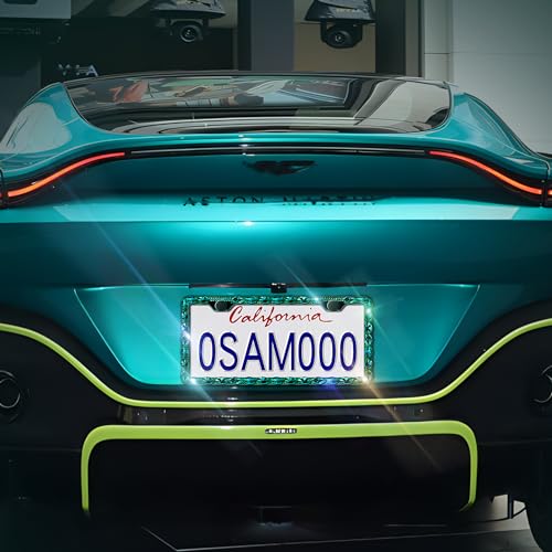 Rhinestone License Plate Frame 2 Pack for Women Bedazzled Diamond License Plate Holder Cover with High End Ribbon Gift Box - color: CPJ-02-green 2