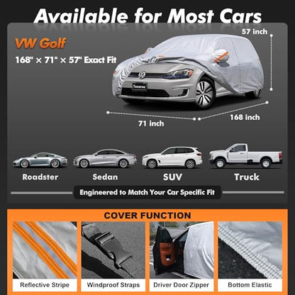 Car Cover Waterproof All-Weather,Heavy-Duty Outdoor Full Exterior Automobiles Hatchback(Length 164-178 inch) with Windshield Sun Shade Universal Fit VW Golf,Honda Fit,Ford Focus etc - size: Fit Hatchback Length 164-178 Inch(2l+)