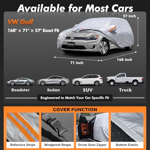 Car Cover Waterproof All-Weather,Heavy-Duty Outdoor Full Exterior Automobiles Hatchback(Length 164-178 inch) with Windshield Sun Shade Universal Fit VW Golf,Honda Fit,Ford Focus etc - size: Fit Hatchback Length 164-178 Inch(2l+)