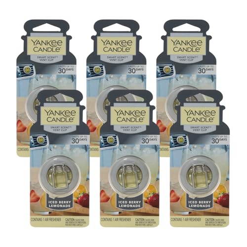 Yankee Candle Smart Scent Vent Clip Car Air Freshener, Adjustable Fragrance Strength, Long Lasting Up to 30 Days, Odor Neutralizing Car Fragrance, Iced Berry Lemonade (Pack of 6) - size: 1 Count (Pack of 6)