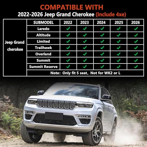 KARPAL Floor Mats & Cargo Liner for 2022-2025 2026 Jeep Grand Cherokee WL (Include 4xe, Not for WK2 or WL75) 5-Seat Only, All Weather TPE Custom Fit Floor Liners Car Mats Accessories - style: 2022-2026 | For Jeep Grand Cherokee WL (Include 4XE) | 1st & 2n