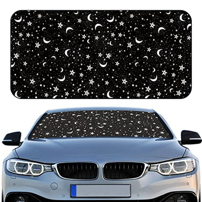 Woanger Windshield Sun Shade Foldable Car Front Window Covers for Car Accessories Sun Heat UV Rays Visor Protector Protection for Universal Cars SUV Truck (Moon Star) - style: Moon Star