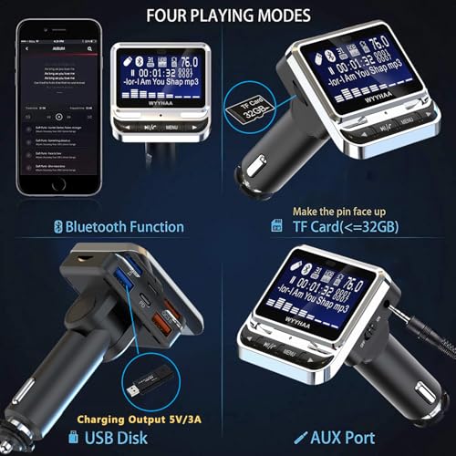 Bluetooth FM Transmitter for Car, Wireless Car Radio Adapter, Handsfree Auto Kit with Remote Control, MP3 Music Player Support USB Charger Siri Google Assistant U Disk/TF Card/Aux
