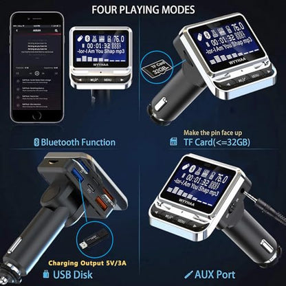 Bluetooth FM Transmitter for Car, Wireless Car Radio Adapter, Handsfree Auto Kit with Remote Control, MP3 Music Player Support USB Charger Siri Google Assistant U Disk/TF Card/Aux