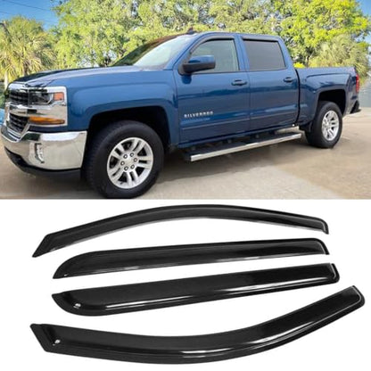 Window Visors Rain Guards for 2014-2018 Silverado Sierra 1500,2015-2018 Silverado Sierra 2500 HD,3500 HD; Only with Crew Cab Window Wind Deflectors Vent Visor Sun Shades - size: for 2014-2018 Silverado/Sierra 1500