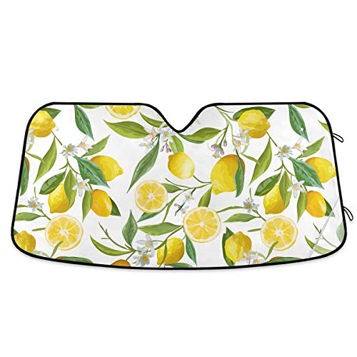 Watercolor Lemon Fruits Flowers Floral Leaves Car Windshield Sunshade Foldable Reflective Sun Shade Blocks UV Rays - color: Lemon