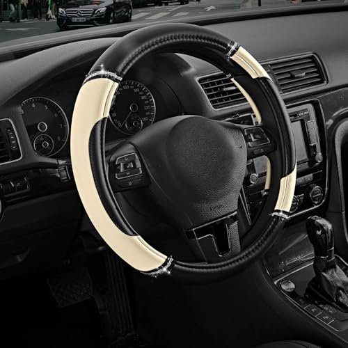 Road Comforts Leather Steering Wheel Cover - Made with PVC Leather - Anti-Slip, Universal Fit 14 1/2 inches to 15 inches - Milky White - color: Milky White