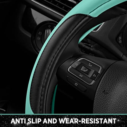Road Comforts Leather Steering Wheel Cover - Made with PVC Leather - Anti-Slip, Universal Fit 14 1/2 inches to 15 inches - Mint - color: Mint