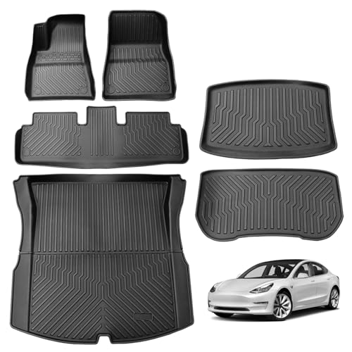 6PCS All Weather Floor Mats for 2024 2025 Tesla Model 3 Highland, 3D TPE Protection Floor Liners Cargo Liner and Cargo Trunk Mats Accessories Front Rear Cargo Mat Full Set (2024 Model 3 Highland) - color: 2024 Model 3 Highland