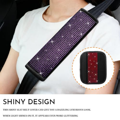 2PCS Bling Seat Belt Covers, Seat Belt Cover Pad, Car Seatbelt Shoulder Pads with Rhinestone, Auto Accessories Comfortable Automotive Neck Shoulder Mat Cushion for Car Truck SUV (Purple) - color: Purple