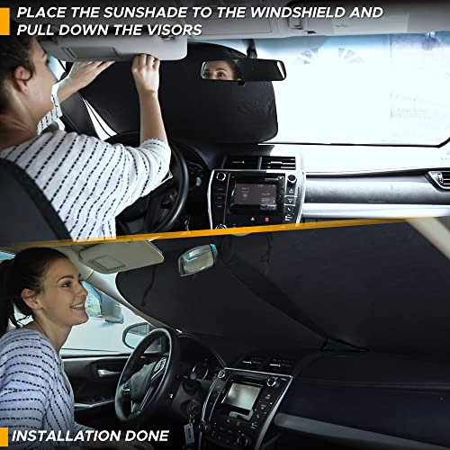 EcoNour Windshield Sun Shade 2 Piece Size (31L x 28W) Inches Medium, Sunflower Car Sunshade Foldable Design, 240T Polyester Front Window UV Protection Heat Block Interior Cover - size: Medium-flower