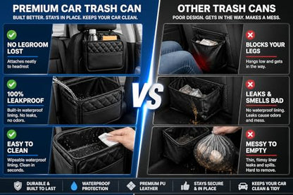 Leather Car Trash Can for Headrest – Waterproof Car Garbage Bin, Durable Organizer for SUV, Truck & Car