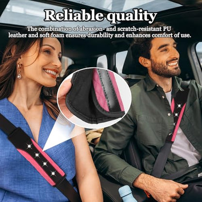 Hovom 2PCS Bling Car Seat Belt Cover Pad, Leather Seatbelt Covers for Cars, Soft Safety Seatbelt Shoulder Strap Covers, Rhinestone Auto Seat Belt Protector Cushion for Women Girls (Pink) - color: Pink