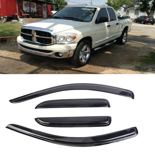 4pcs Window Visors Tape-On for 2002-2008 Dodge Ram 1500, 2003-2009 Ram 2500 & 3500 with Crew/Extended Cab Sun Rain Guard Side Window Wind Deflectors - size: 2002-2008 Dodge RAM 1500/2500/3500 Crew Cab