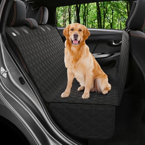 Petloox Dog Car Seat Cover for Back Seat, Waterproof Rear Hammock for Car, SUV & Truck, Non-Slip Backseat Cover for Dogs, Heavy-Duty Dog Hammock Style Seat Protector for Pets, Easy to Install & Clean - color: Black, size: Standard (58"x54")