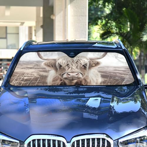 Windshield Sun Shade Highland Cattle Cow Mountain Front Window Block UV Shades Visor Reflective Retractable for Car SUV Trucks - color: F008