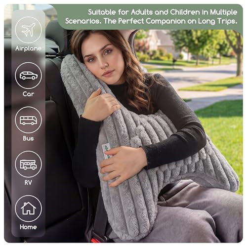 HIGOGOGO Washable Travel Pillow, Car Pillow for Kids & Adults, Upgraded Travel Pillows with Removable Soft Cover and High-Support Foam, Fix Neck and Body Sitting/Sleeping on The Trip, Dark Grey - color: A-dark Grey