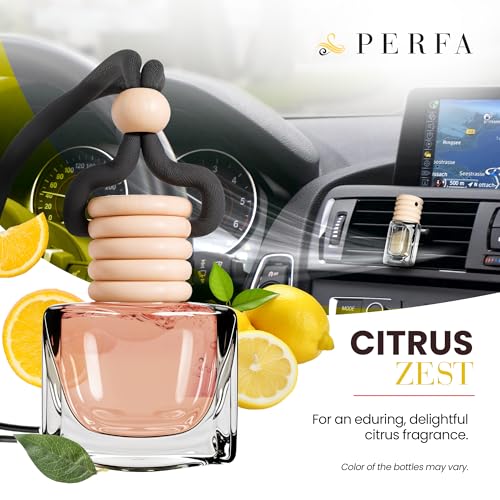Citrus Lemon Car Air Freshener | Hanging Car Freshener with Vent Clip | Long Lasting Diffuser, Slow-Release Aroma Technology, Adjustable Scent Intensity | Premium Scented Interior Perfume by Perfa