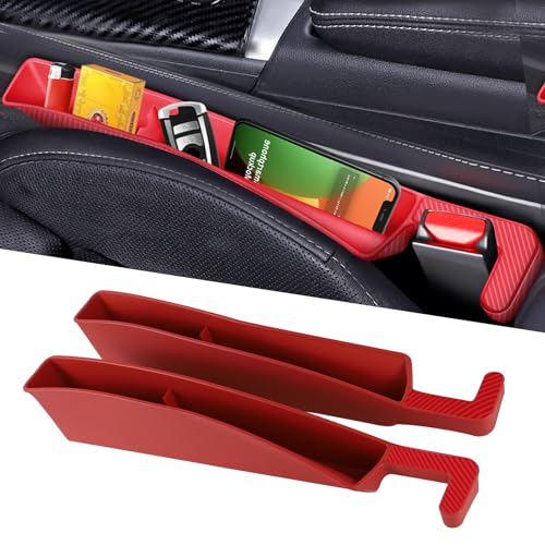 2PCS Car Seat Gap Filler Organizer, Multifunctional Seat Gap Storage Box for Phone Key, Stop Things from Dropping Between Seat and Console, Universal Interior Car Accessories (Red) - color: Red