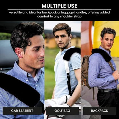 Andalus Genuine Sheepskin Car Seat Belt Cover Pad – Soft Fuzzy, Comfy Fluffy Seatbelt Covers, Shoulder Pad Neck Cushion Protector, Car Accessories for Woman, Man, Girl (Black, 2-Pack) - color: Black
