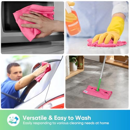 HOMEXCEL Pink Microfiber Cleaning Cloth, 24 Pack Cleaning Towels for Kitchen, Lint Free, Scratch-Free, Highly Absorbent, and Reusable Cleaning Rags for House, Window and Glass, Cars, 11.5 X11.5 inch - color: Pink