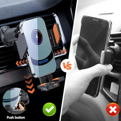 15W Fast Wireless Car Charger, Peltier Cooling Fast Charging Auto-Clamping Car Phone Mount, Anti-Shake Hands Free Car Cell Phone Holder, Universal for iPhone & Samsung Galaxy Series