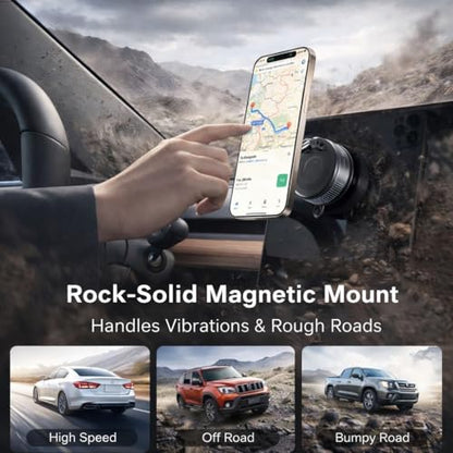 Magnetic Phone Mount for Car, Universal Suction Phone Holder 360 Adjustable for Dashboard, Windshield, Mirror and Desk, All Smartphones