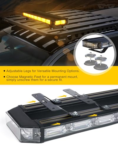 LUMENIX 26-Inch LED Rooftop Strobe Emergency Lights Bar for Vehicles, w/Controller Heavy-Duty Magnetic Mount Safety Beacon Construction Light for Trucks Roof Top Traffic Lightbar - Amber - color: Amber