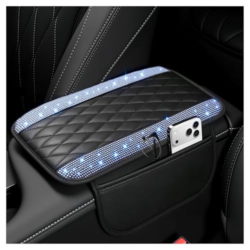 Stacool Upgraded Car Center Console Cover with Rhinestones,Microfiber Leather Car Armrest Cover Cushion with 2 Storage Bags,Universal Cars Armrest Storage Box as Cars Interior Accessories - color: Upgraded Diamond - Bling Blue