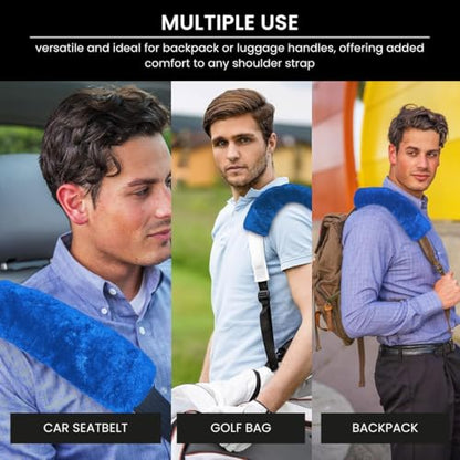Andalus Genuine Sheepskin Car Seat Belt Cover Pad – Soft Fuzzy, Comfy Fluffy Seatbelt Covers, Shoulder Pad Neck Cushion Protector, Car Accessories for Woman, Man, Girl (Sky Blue, 2-Pack) - color: Sky Blue